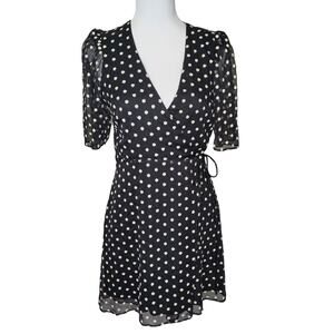 Alice + Olivia wrap mini dress black white floral embroidered 2